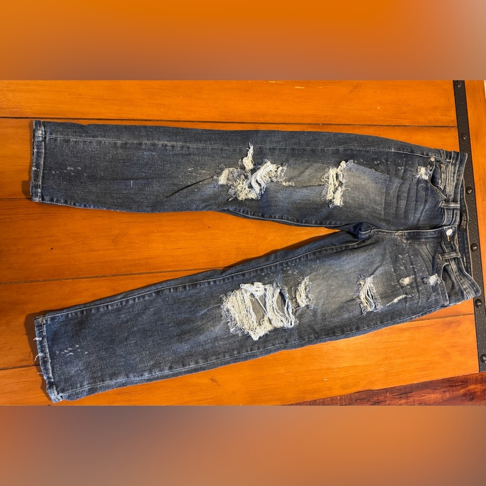 Judy Blue Distressed Straight leg Jeans - Dark Blue